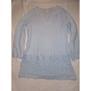 Sundance Tunic Shirt Women's S Light Blue Linen Coastal Eyelet Long Sleeve